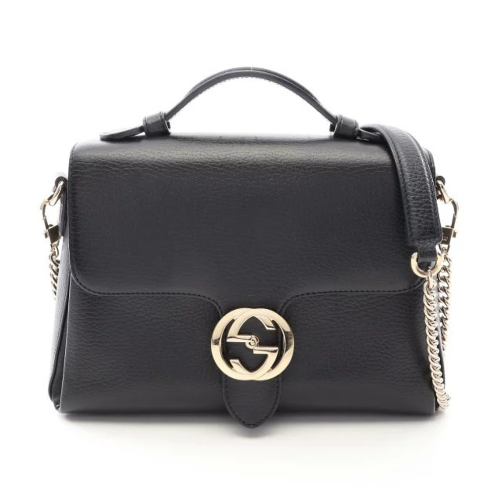Gucci Interlocking G Handbag Leather Black